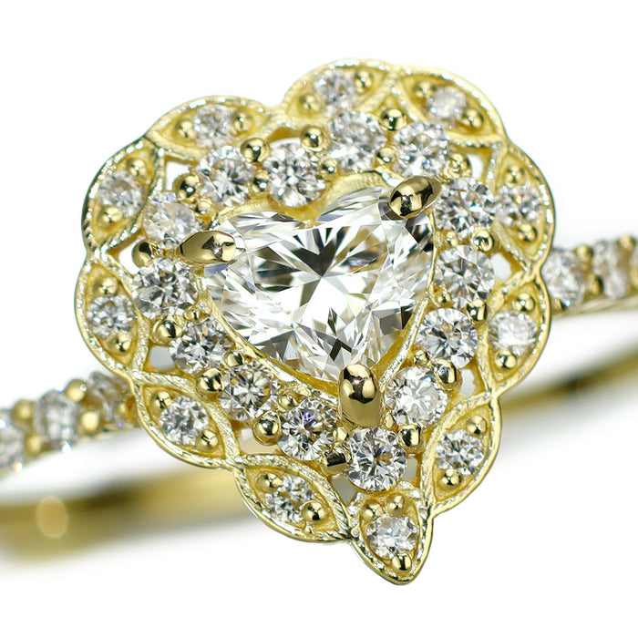 新品 K18YG 最高級ハートシェイプダイヤモンド リング 0.31ct D IF D0.28ct 希少石 レアストーン【エスコレ】