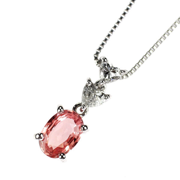 Pt900/ Pt850 パパラチアサファイア ダイヤモンド ペンダントネックレス 0.488ct D0.132ct