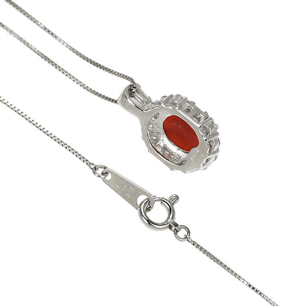 Pt900/ Pt850 珊瑚/サンゴ ダイヤモンド ペンダントネックレス 1.03ct D0.31ct