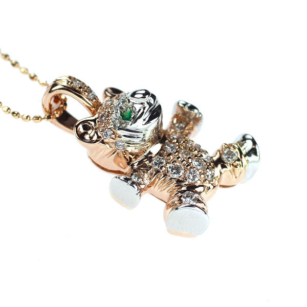 K18PG/Pt900 ダイヤモンド エメラルド ペンダントネックレス 0.27ct D0.02ct 熊