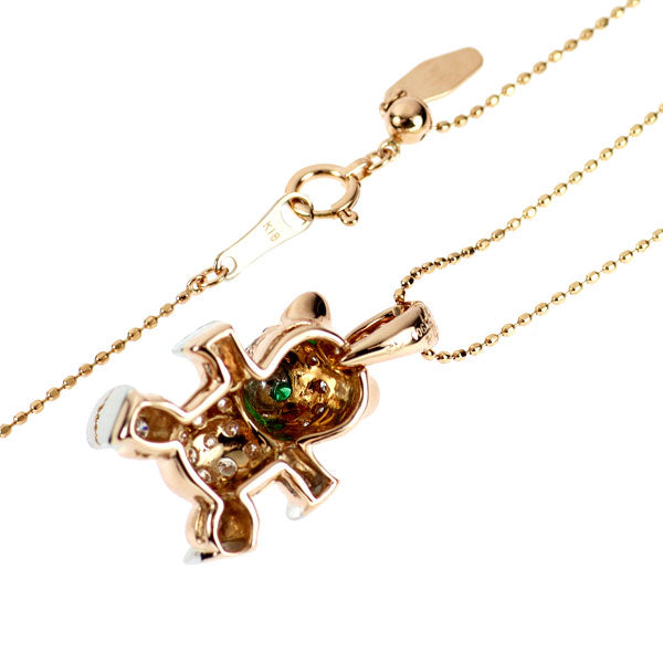 K18PG/Pt900 ダイヤモンド エメラルド ペンダントネックレス 0.27ct D0.02ct 熊