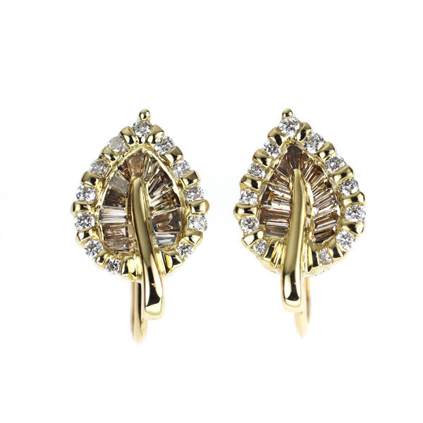 K18YG ダイヤモンド イヤリング 0.38ct リーフ