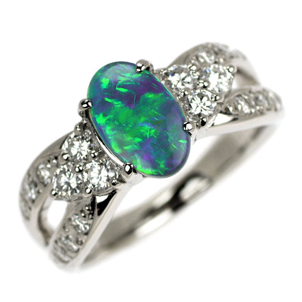Pt900 ブラック オパール ダイヤモンド リング 0.80ct D0.47ct
