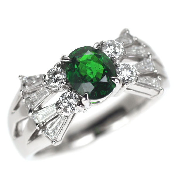 Pt900 グリーングロッシュラーガーネット ダイヤモンド リング 1.10ct D0.63ct