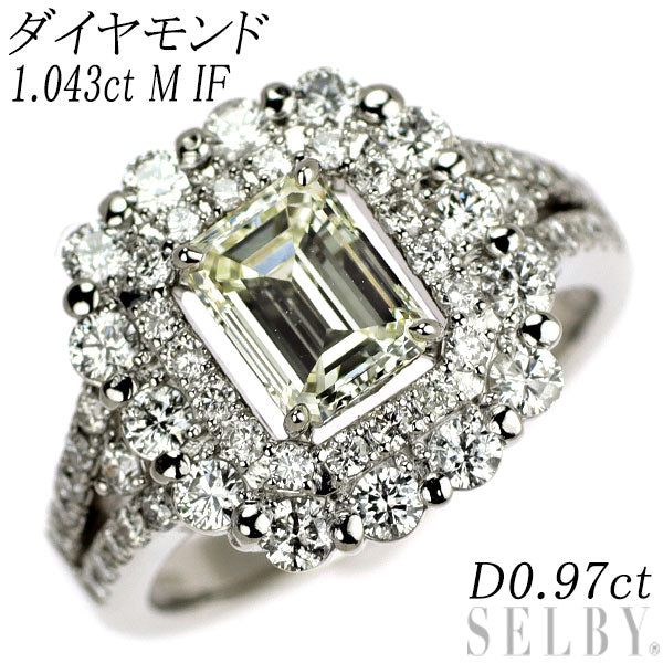 Pt950 エメラルドカット ダイヤモンド リング 1.043ct M IF D0.97ct