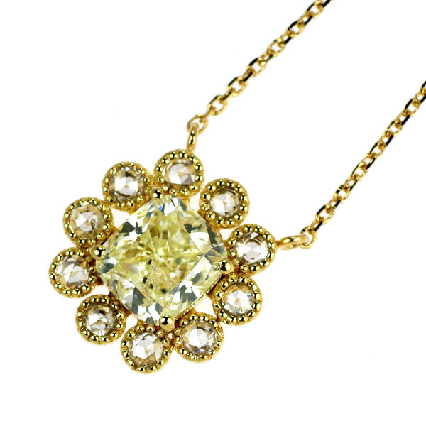 K18YG クッション/ローズカット ダイヤモンド ペンダントネックレス 1.01ct D0.22ct