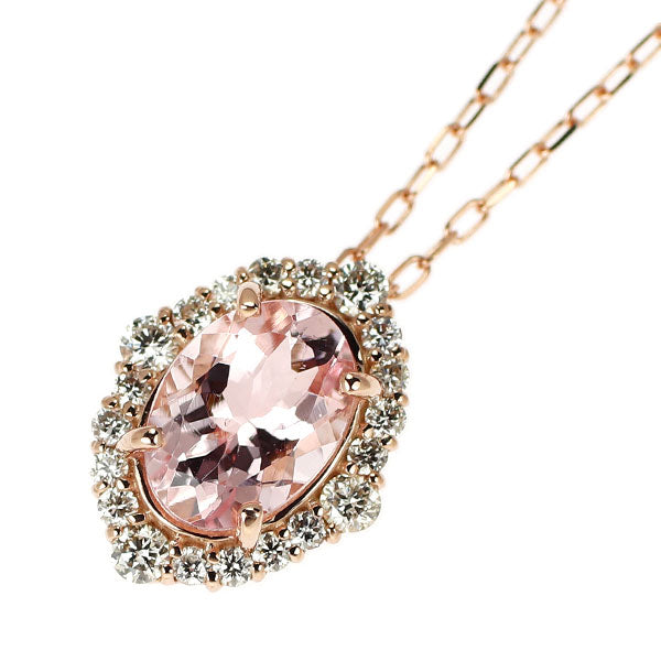 K18PG モルガナイト ダイヤモンド ペンダントネックレス 0.70ct D0.17ct