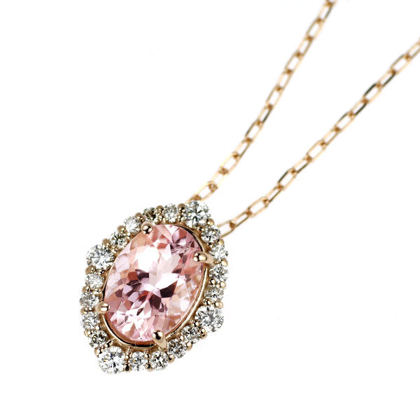 K18PG モルガナイト ダイヤモンド ペンダントネックレス 0.70ct D0.17ct