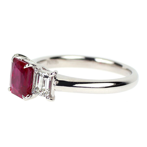 Pt900 ビルマ/ミャンマー産 ルビー ダイヤモンド リング 1.35ct D0.63ct