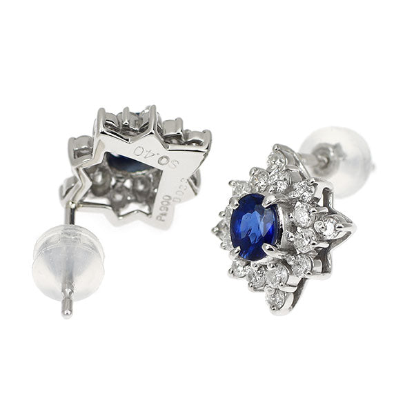 Pt900 サファイア ダイヤモンド ピアス 0.88ct D0.66ct