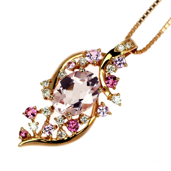K18PG モルガナイト ピンクトルマリン/サファイア ダイヤモンド ペンダントネックレス 0.94ct T0.09ct S0.18ct D0.13ct