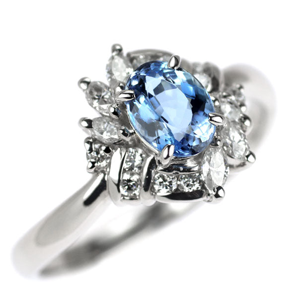 Pt900 サンタマリア アクアマリン ダイヤモンド リング 0.58ct D0.30ct