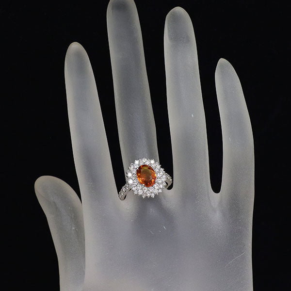 Pt950 オレンジサファイア ダイヤモンド リング 1.963ct D1.34ct