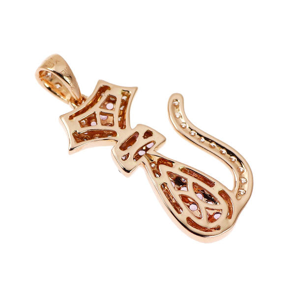 ブラックメッキ/ K18PG ピンクサファイア ダイヤモンド ペンダントトップ 0.31ct D0.42ct 猫
