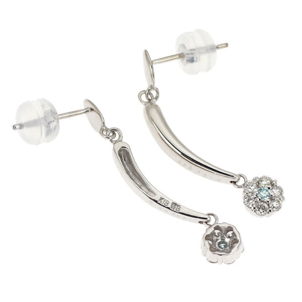K18WG アイスブルー ダイヤモンド ピアス 0.04ct D0.24ct フラワー