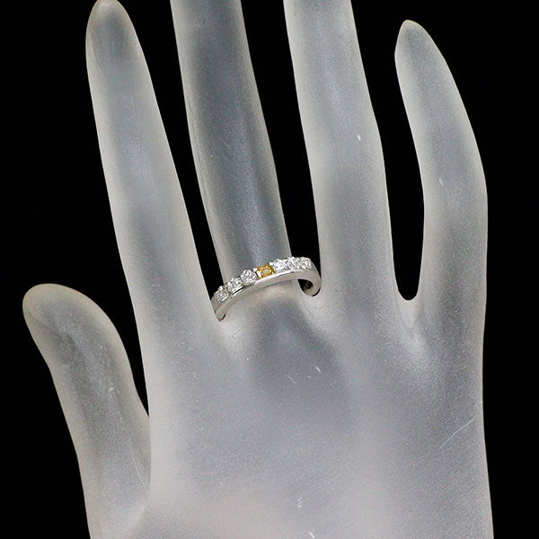 Pt950 天然ビビッドイエローダイヤモンド リング 0.110ct FVOY SI1 D0.50ct