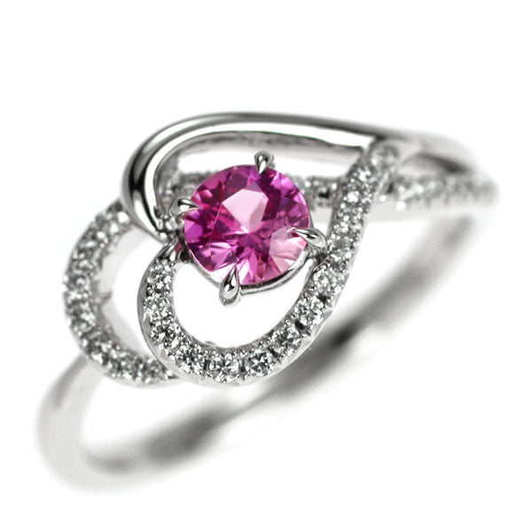 K18WG ピンクサファイア ダイヤモンド リング 0.42ct D0.20ct