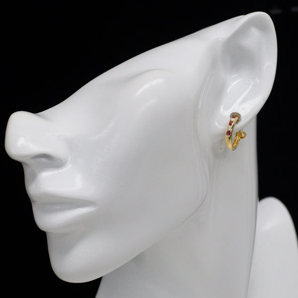 K18YG ルビー ダイヤモンド フープイヤリング D0.12ct