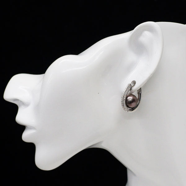 K18WG 黒蝶真珠 ダイヤモンド フープピアス 径約 10.2mm D0.70ct