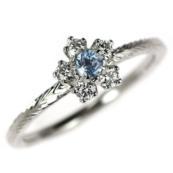 Pt900 アクアマリン ダイヤモンド リング 0.11ct D0.18ct フラワー