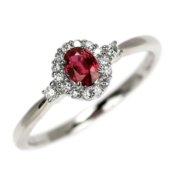 Pt950 非加熱ピジョンブラッドルビー ダイヤモンド リング 0.28ct D0.12ct