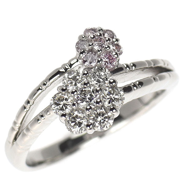 Pt900 天然ピンク/カラーレス ダイヤモンド リング 0.60ct フラワー