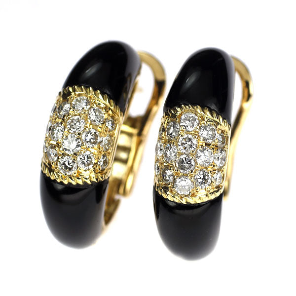 K18YG オニキス ダイヤモンド フープ ピアス D1.40ct パヴェ