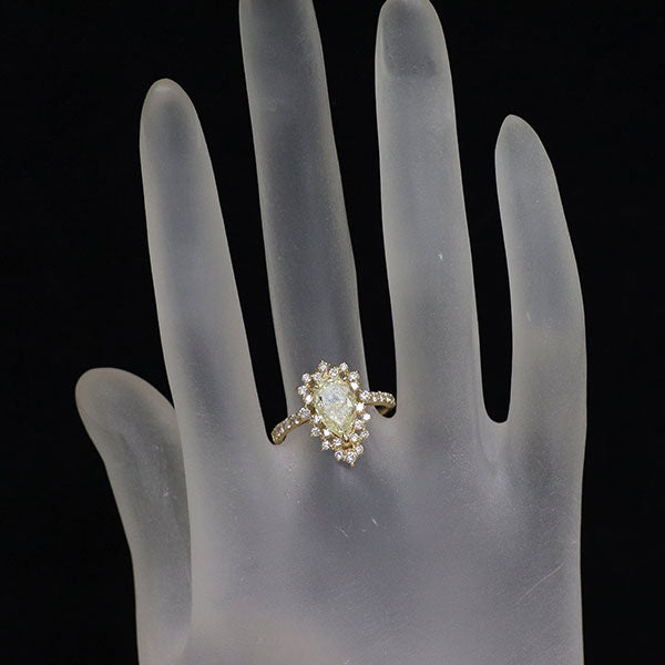 新品 K18YG ペアシェイプ ダイヤモンド リング 2.091ct LY SI1 D0.56ct 【エスコレ】