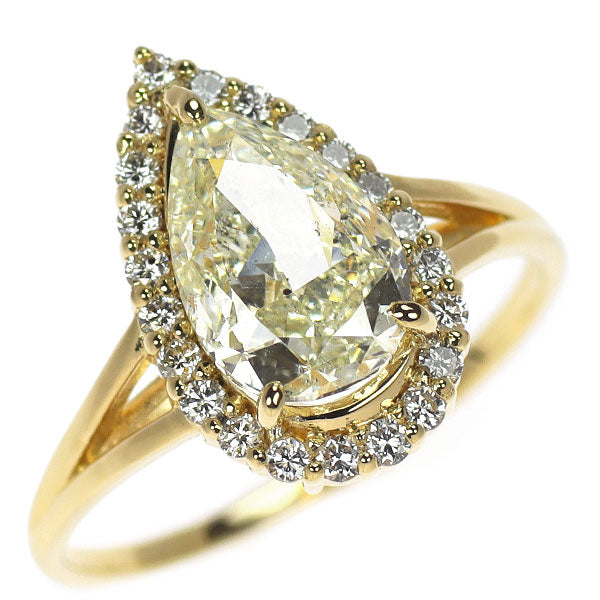 新品 K18YG ペアシェイプ ダイヤモンド リング 2.065ct VLY SI2 D0.22ct 【エスコレ】