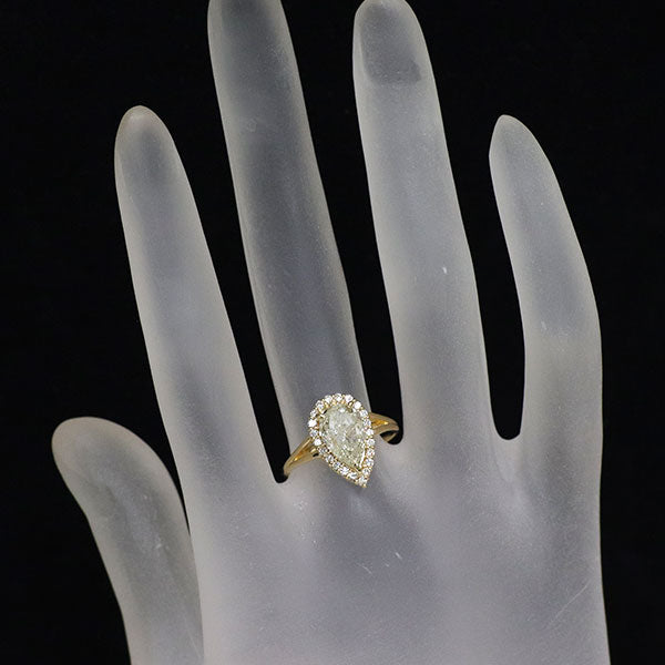 新品 K18YG ペアシェイプ ダイヤモンド リング 2.065ct VLY SI2 D0.22ct 【エスコレ】