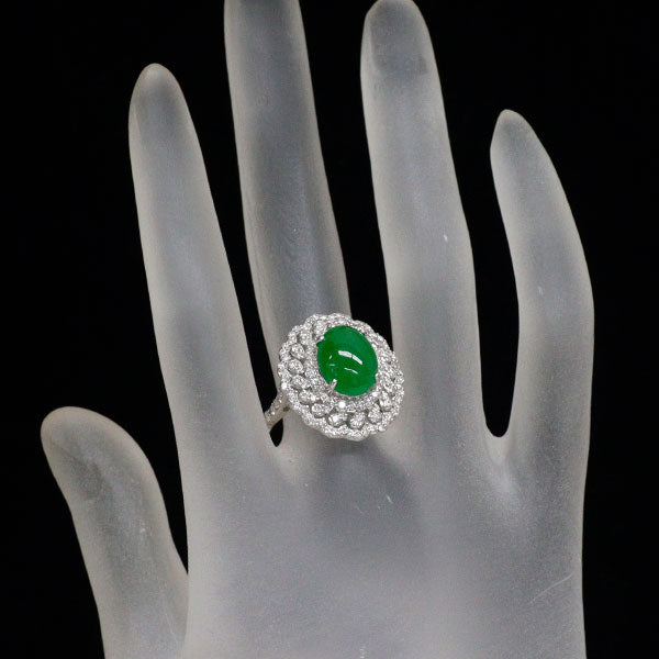 K18WG 樹脂含浸なし 翡翠/ヒスイ ダイヤモンド リング 4.701ct D1.09ct