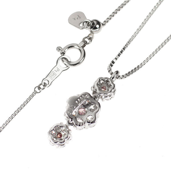 希少 Pt900/ Pt850 天然ピンク/ カラーレス ダイヤモンド ペンダントネックレス 0.071ct FPP SI2 PD0.046ct D0.62ct フラワー