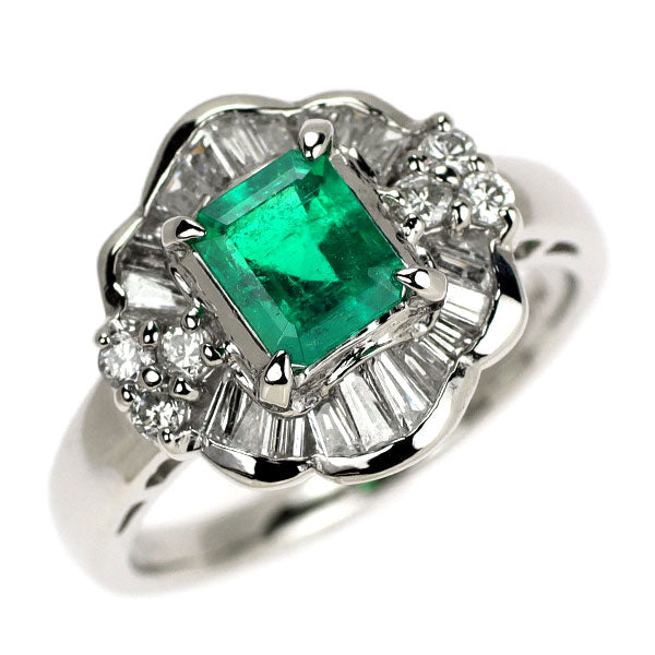 Pt900 コロンビア ムゾー鉱山産 ビビッドグリーンマイナーエメラルド ダイヤモンド リング 0.80ct D0.62ct