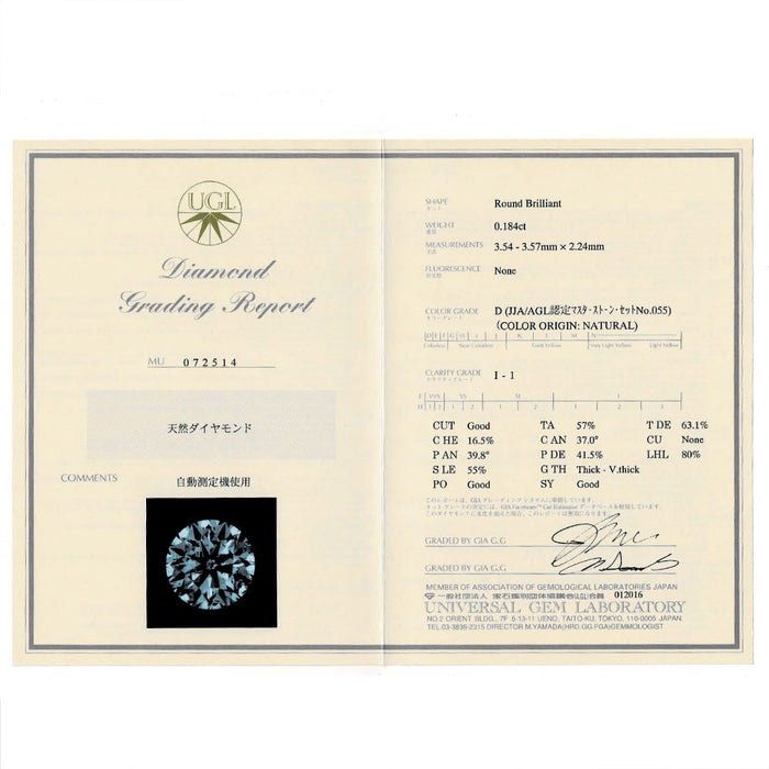 Pt900/ Pt850 ダイヤモンド ペンダントネックレス 0.184ct D I1 G D0.11ct