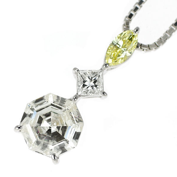 Pt900/ Pt850 オクタゴナルステップカット ダイヤモンド ペンダントネックレス 1.630ct D0.39ct