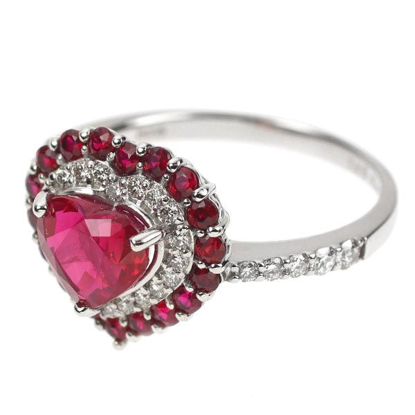 Pt950 ビルマ/ミャンマー産 ハートシェイプルビー ダイヤモンド リング 1.55ct R0.45ct D0.29ct