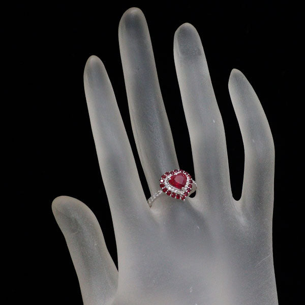 Pt950 ビルマ/ミャンマー産 ハートシェイプルビー ダイヤモンド リング 1.55ct R0.45ct D0.29ct