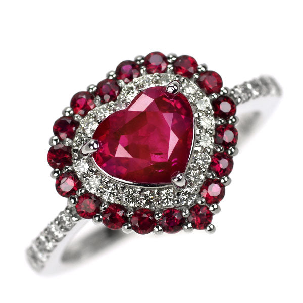 Pt950 ビルマ/ミャンマー産 ハートシェイプルビー ダイヤモンド リング 1.55ct R0.45ct D0.29ct
