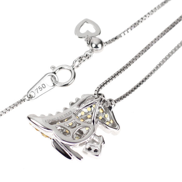 K18WG イエロー サファイア ブラックダイヤモンド ペンダントネックレス 0.55ct BD0.03ct ワニ