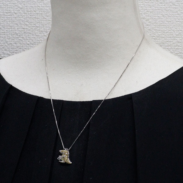 K18WG イエロー サファイア ブラックダイヤモンド ペンダントネックレス 0.55ct BD0.03ct ワニ