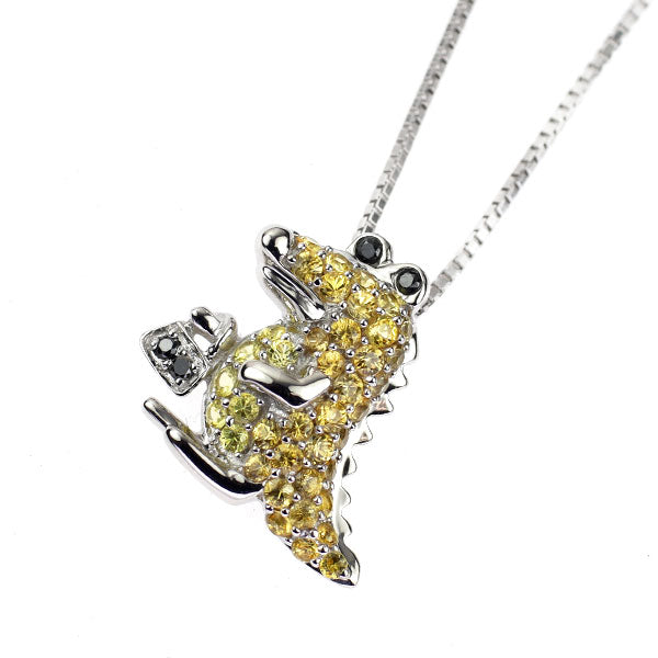 K18WG イエロー サファイア ブラックダイヤモンド ペンダントネックレス 0.55ct BD0.03ct ワニ