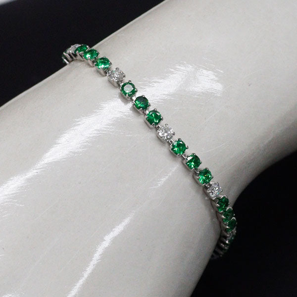 Pt900 グリーン ガーネット ダイヤモンド ブレスレット 3.78ct D1.10ct テニス