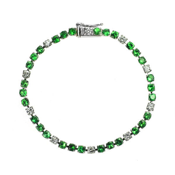 Pt900 グリーン ガーネット ダイヤモンド ブレスレット 3.78ct D1.10ct テニス