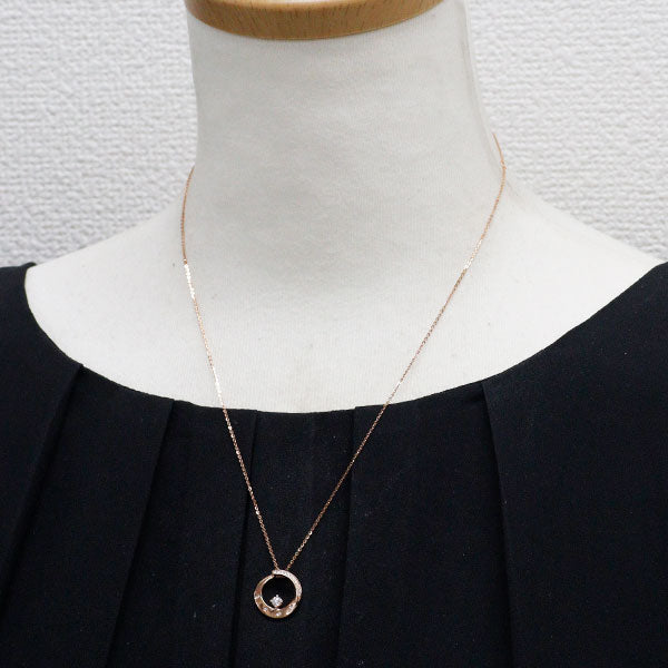 周大生 K18PG ダイヤモンド ペンダントネックレス 0.10ct D0.06ct