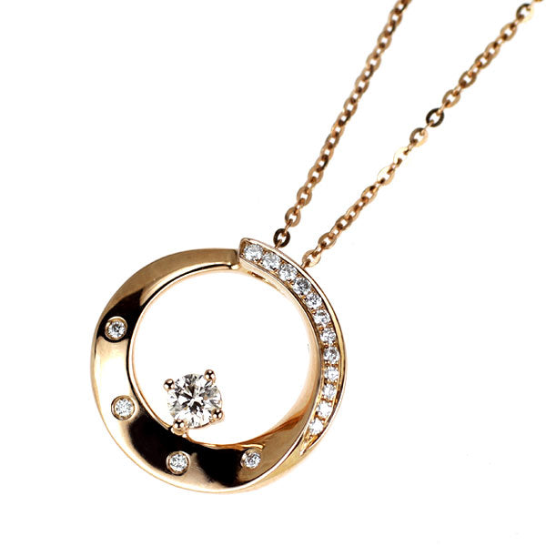 周大生 K18PG ダイヤモンド ペンダントネックレス 0.10ct D0.06ct
