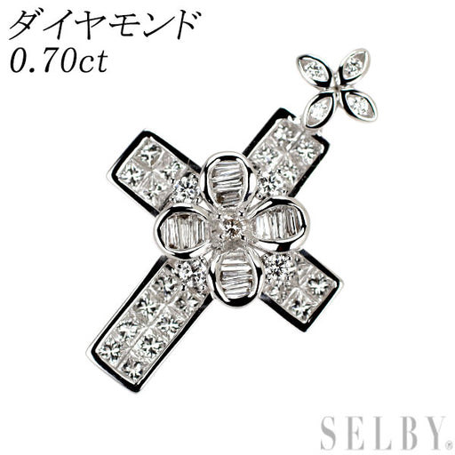 K18WG ダイヤモンド ペンダントトップ 0.70ct クロス フラワー