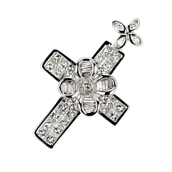 K18WG ダイヤモンド ペンダントトップ 0.70ct クロス フラワー ミステリーセッティング
