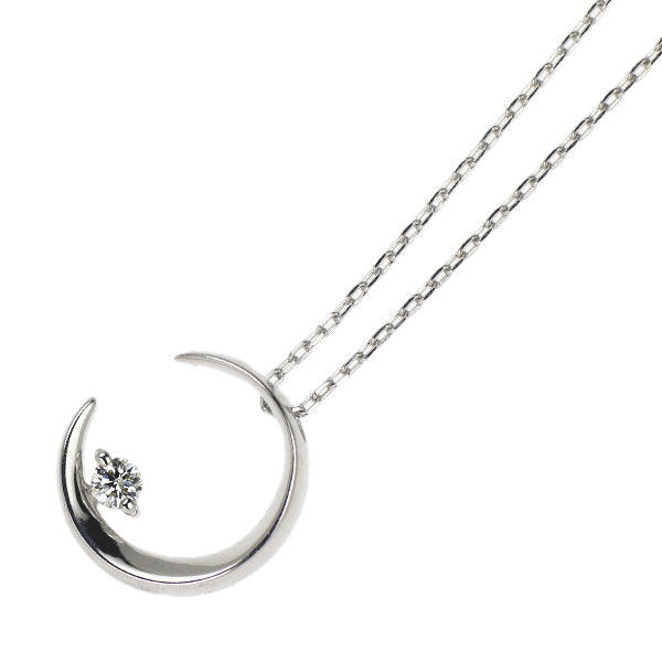 スタージュエリー K18WG ダイヤモンド ペンダントネックレス 0.02ct 月 ムーンライト