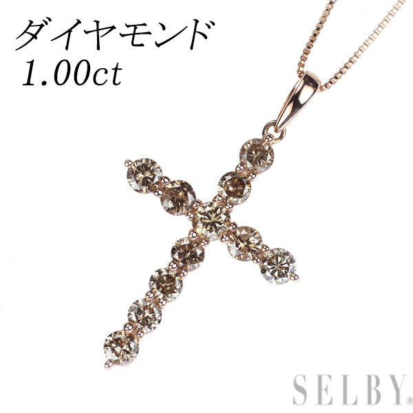 K18PG ダイヤモンド ペンダントネックレス 1.00ct クロス