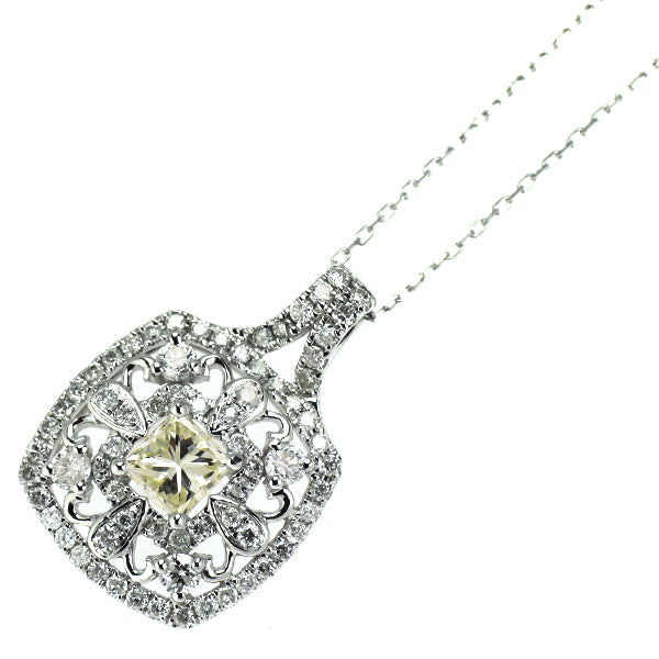 K18WG プリンセスカット ダイヤモンド ペンダントネックレス 0.34ct D0.43ct